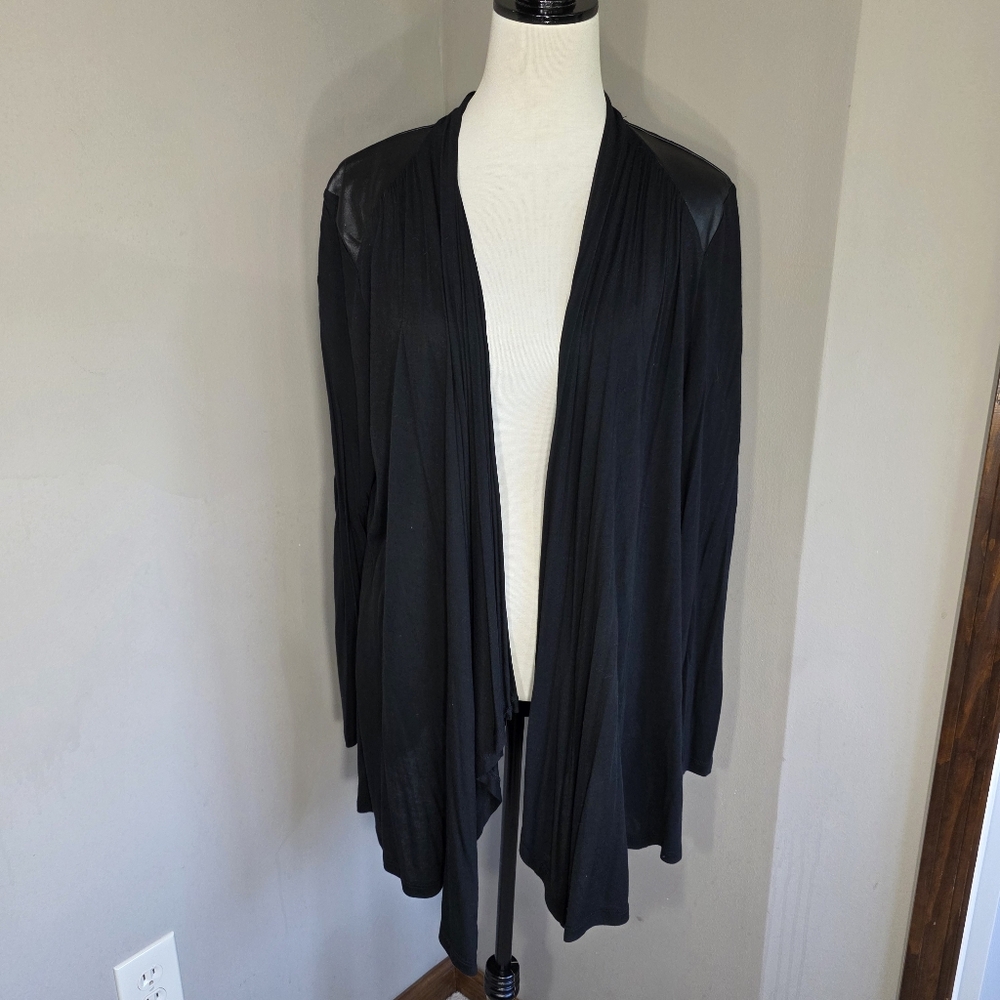 Cato Black Open Front Cardigan with Cascading Lapels Women's Size Extra Large